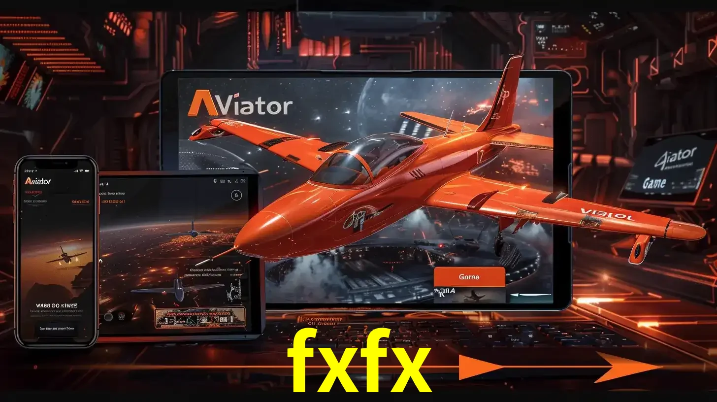 Apresentação tecnológica do jogo Aviator com um avião saindo da tela de um tablet, demonstrando a experiência imersiva em múltiplos dispositivos no fxfx.